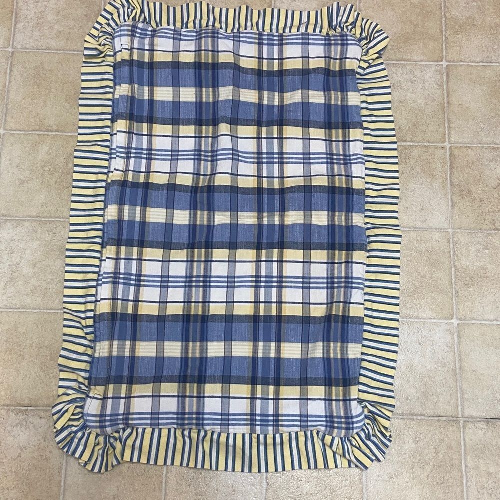 Plaid Blanket Cover Pillow with Ruffled Trim